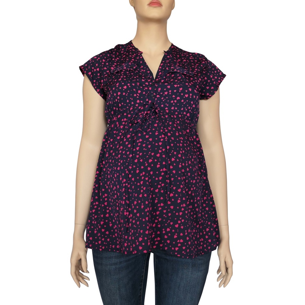 XL Navy with Pink Hearts Short Sleeve Blouse